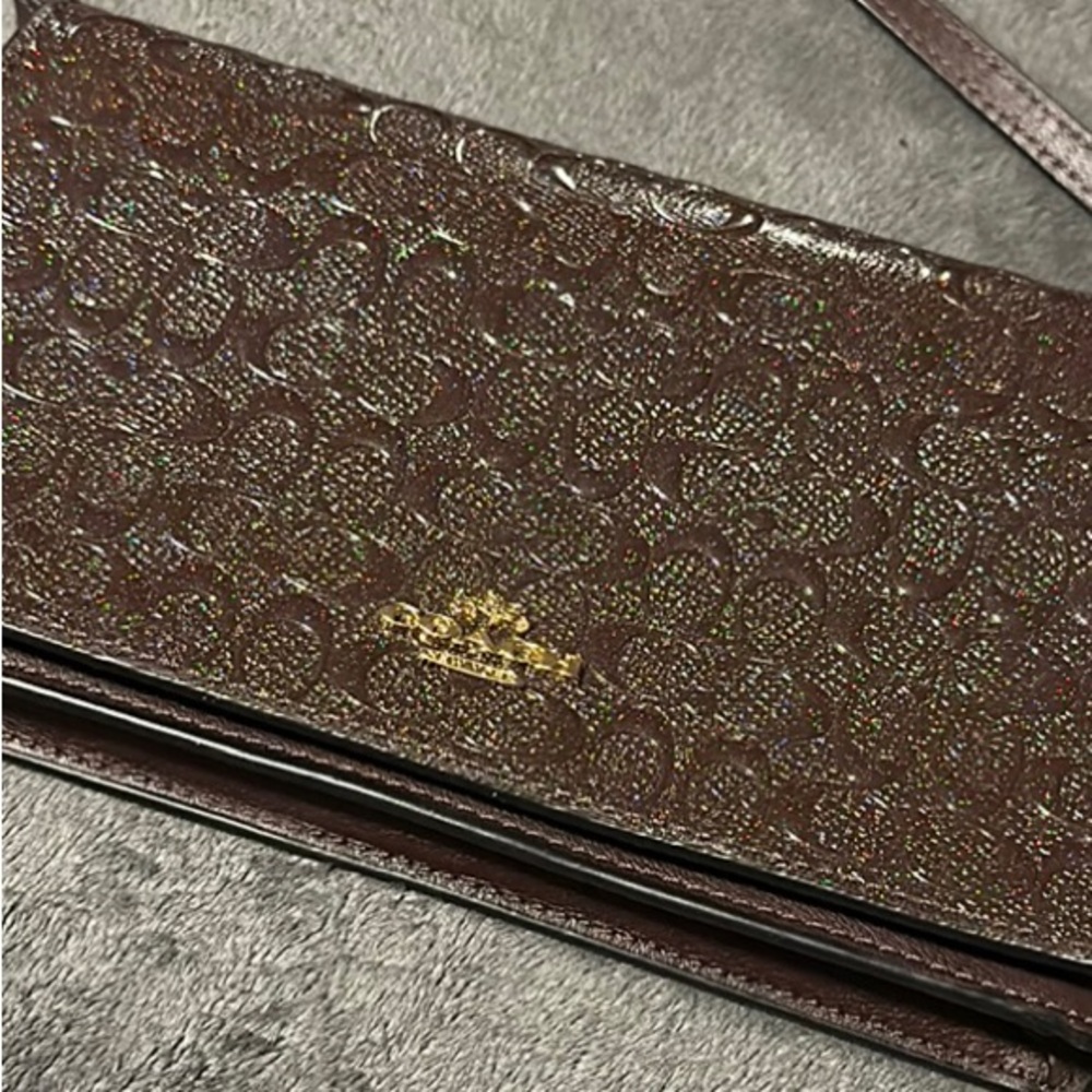 Coach Iridescent Purple/Brown Leather Crossbody Bag with Monogram Pattern - Picture 3 of 9